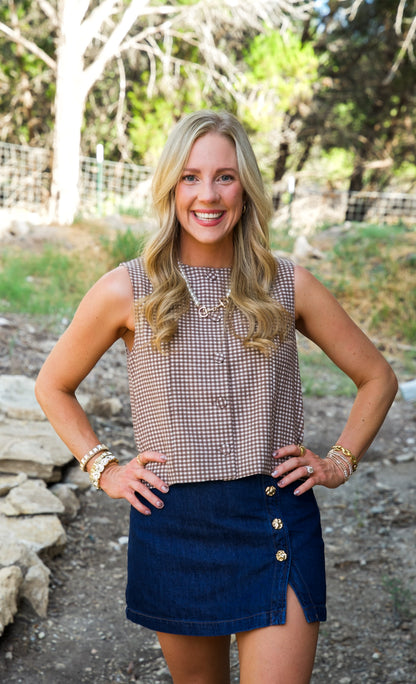 Country Roads Gingham Button Down Top